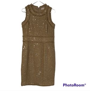 Michael Kors gold tweed and sequin cocktail dress, size 8